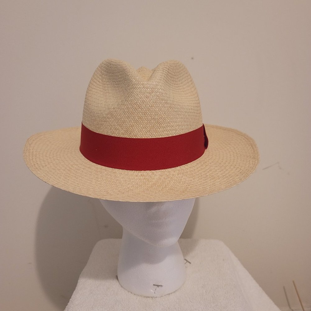 Unisex Classic Cream with red hatband Panama Flex fit Hat Handmade